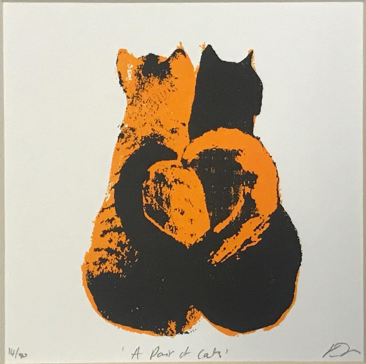 Katie Edwards Animal Print – Ein Katzenpaar, zeitgenössisch, Kunstdruck, Katzen