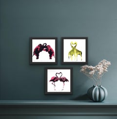 Ein Paar Flamingos, ein Paar Giraffen und ein Paar Elefanten, Triptychon
