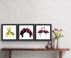 A Pair of Flamingos, A Pair of Giraffes and A Pair of Elephants Triptych