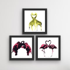 A Pair of Flamingos, A Pair of Giraffes and A Pair of Elephants Triptych