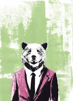 Bear Market By Katie Edwards, animal print, coloured, screen print 