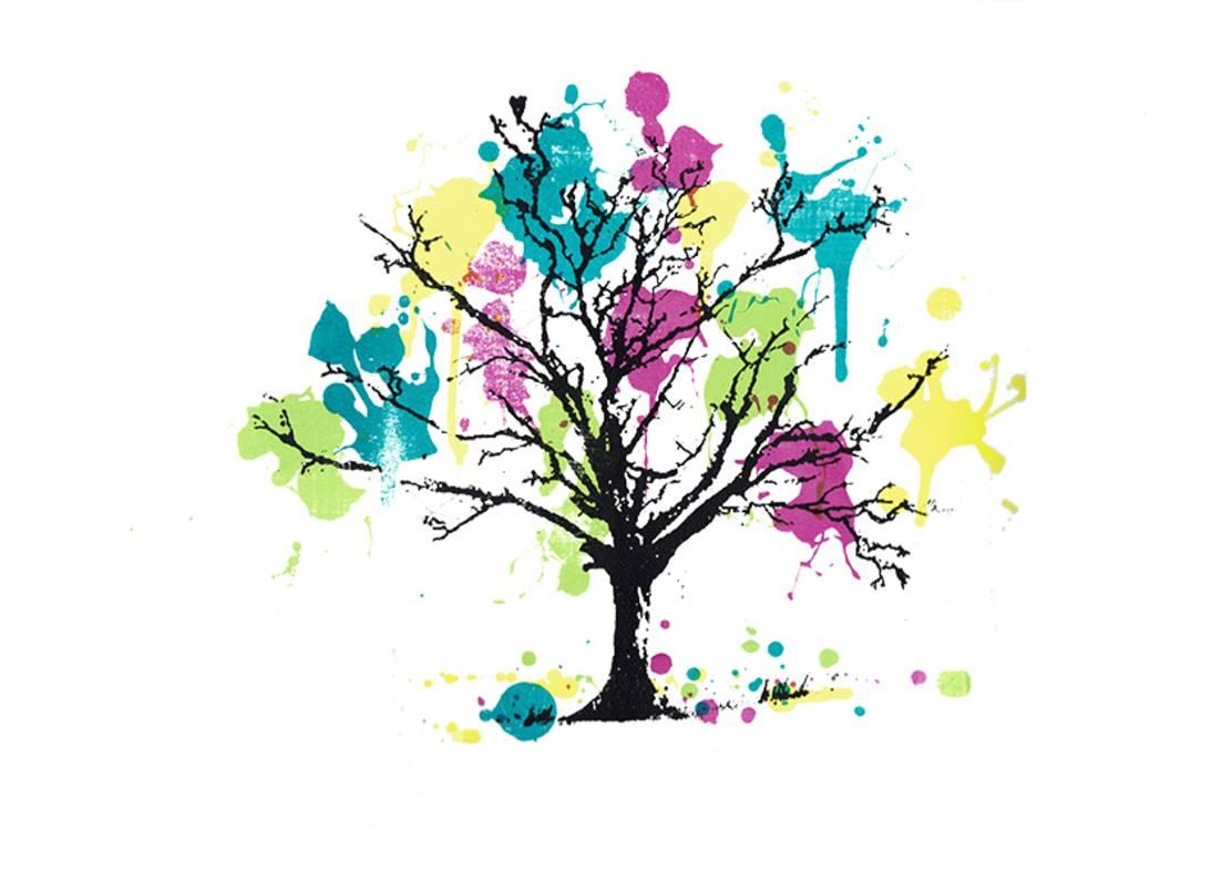 Blooming Colourful, Bright Tree Art, Pop art style print, handmade print