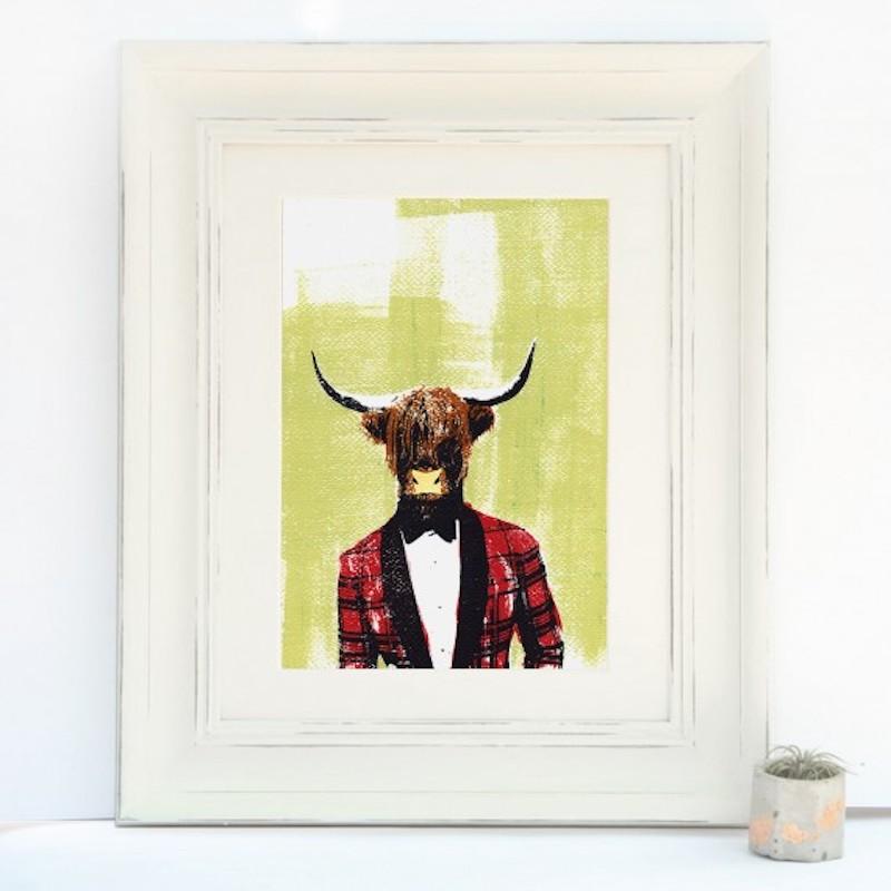 Cash cow Original silkscreen print by Katie Edwards, coloured, animal print  For Sale 1