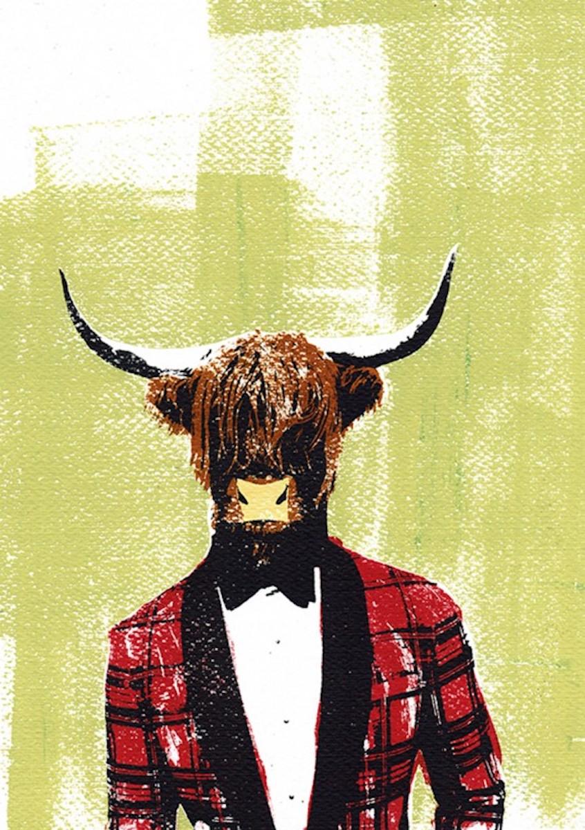 Impression sérigraphie originale en forme de vache Cash Cow de Katie Edwards, couleur et imprimé animal 