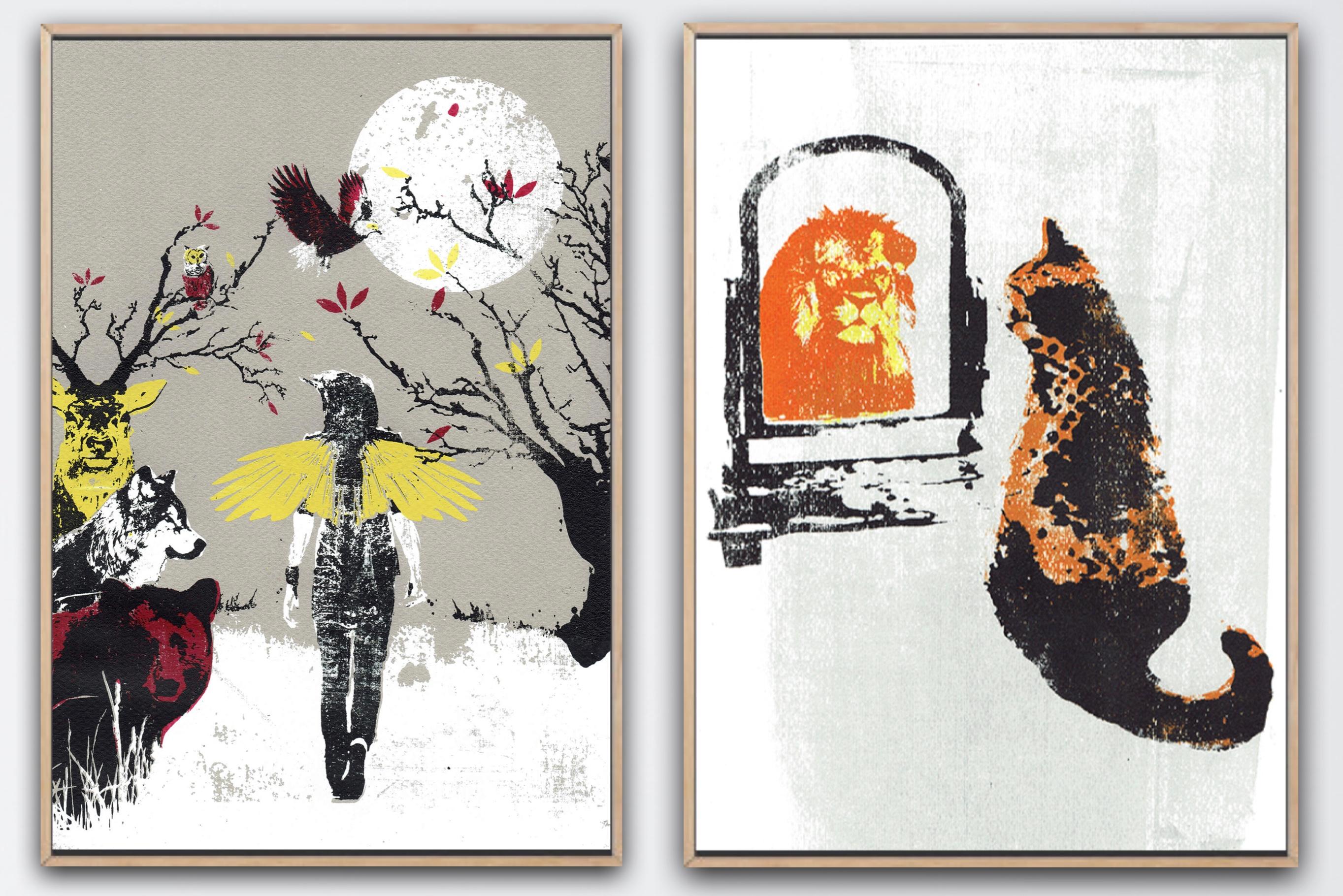 Katie Edwards Animal Print - Guiding the Way II and Think Big III diptych