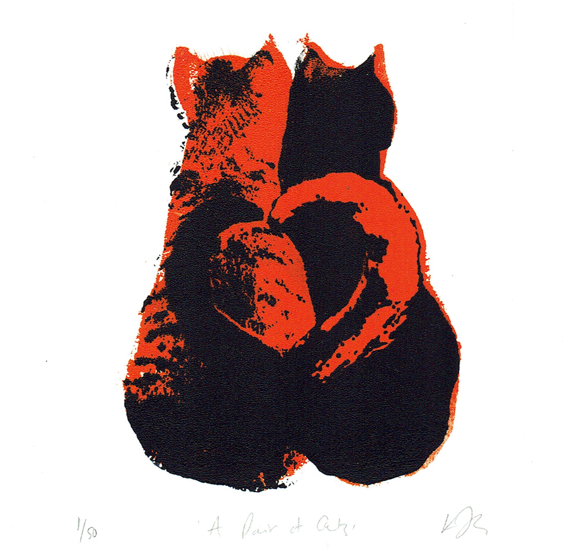 Katie Edwards, A Pair of Cats, Original Silkscreen Print, Animal Art, Art Online