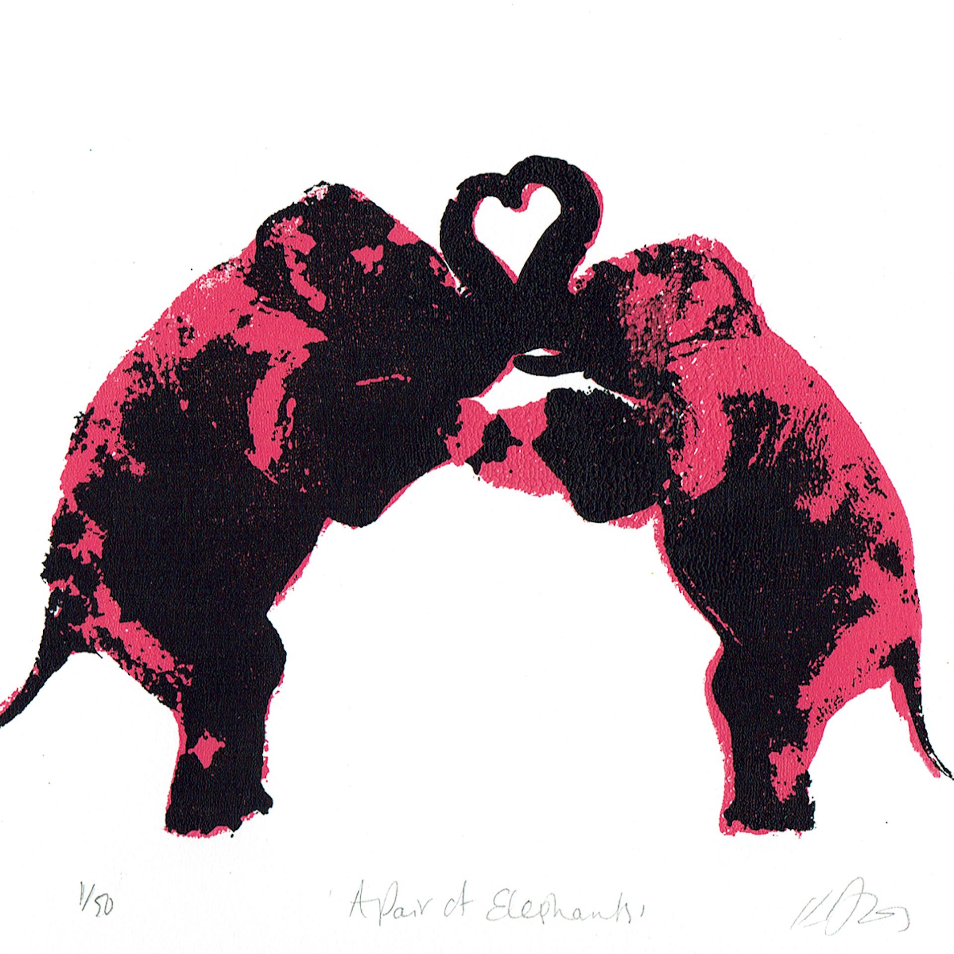 Katie Edwards, Una pareja de elefantes, Serigrafía original, Arte asequible