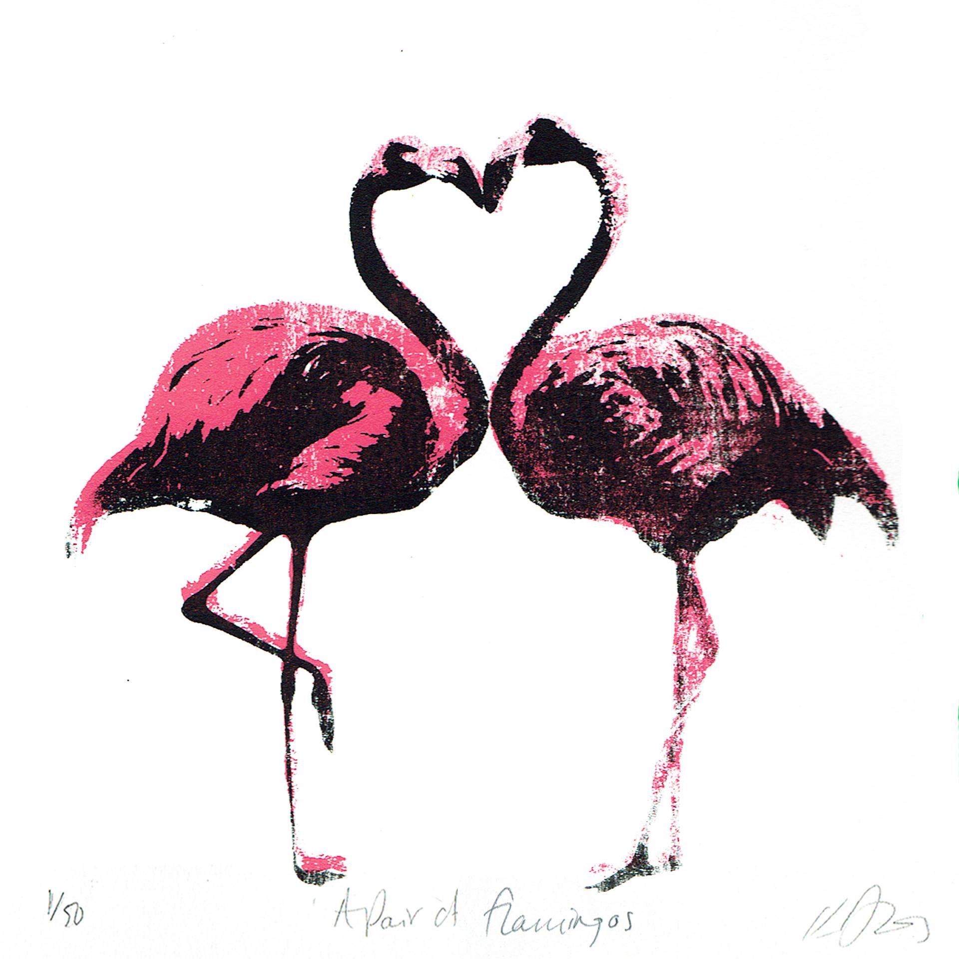 Katie Edwards, A Pair of Flamingos, Gift Art, Affordable Art, Animal Art