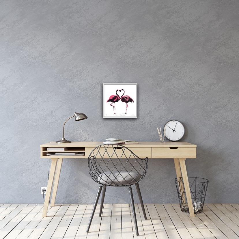 Katie Edwards, Un par de flamencos, Arte para regalar, Arte asequible, Arte animal en venta 1