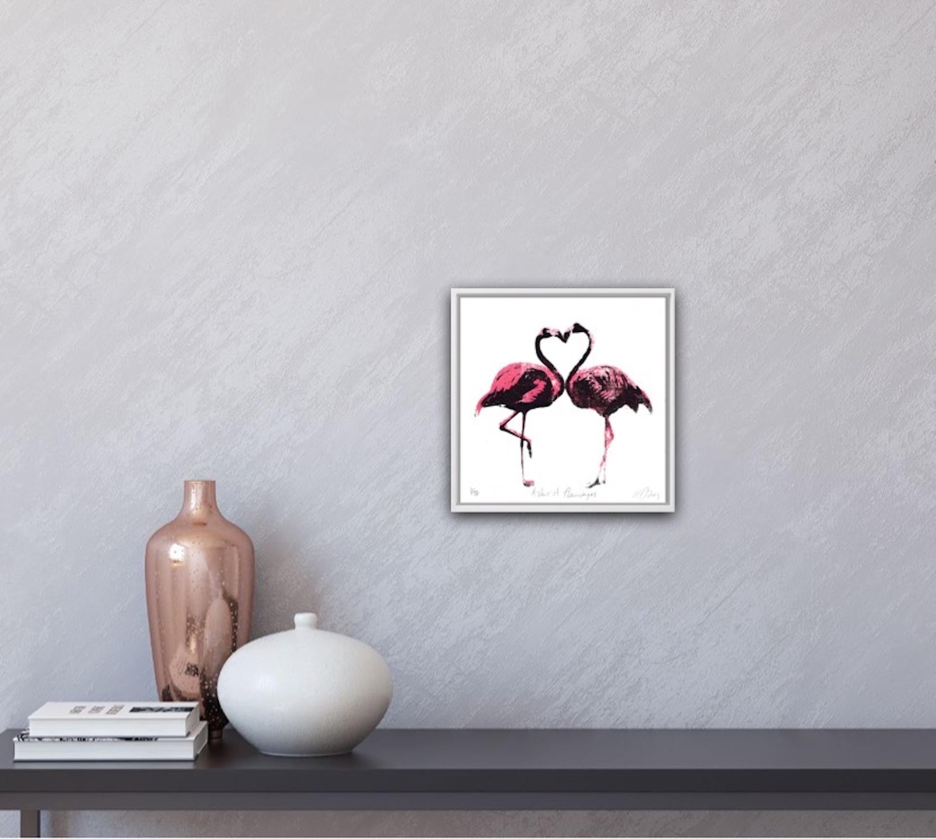 Katie Edwards, Un par de flamencos, Arte para regalar, Arte asequible, Arte animal en venta 3