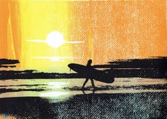 Rise with the tide by Katie Edwards sunset, landscape, screen print, sport