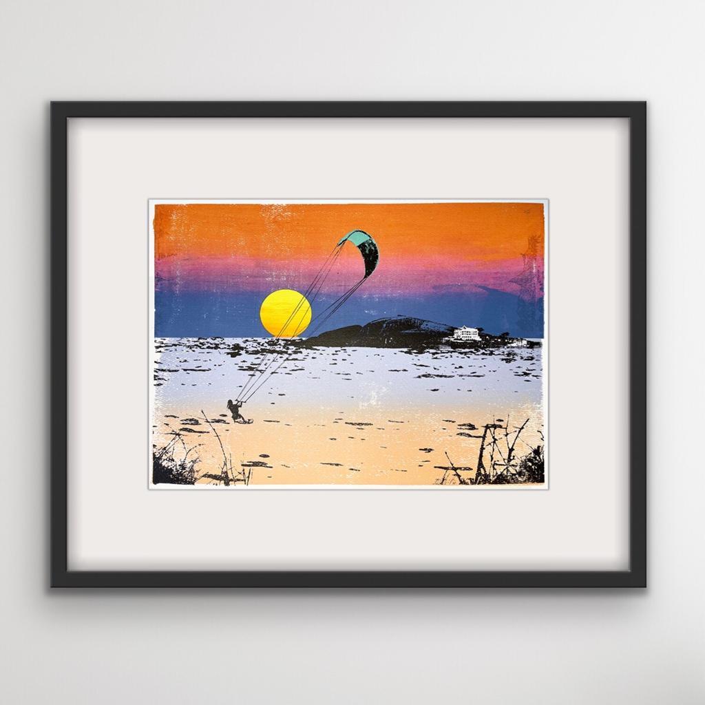 Sunset Kitesurf, Watersports Art, Coastal Art, Sunset Art, Kitesurfing Art - Contemporary Print by Katie Edwards