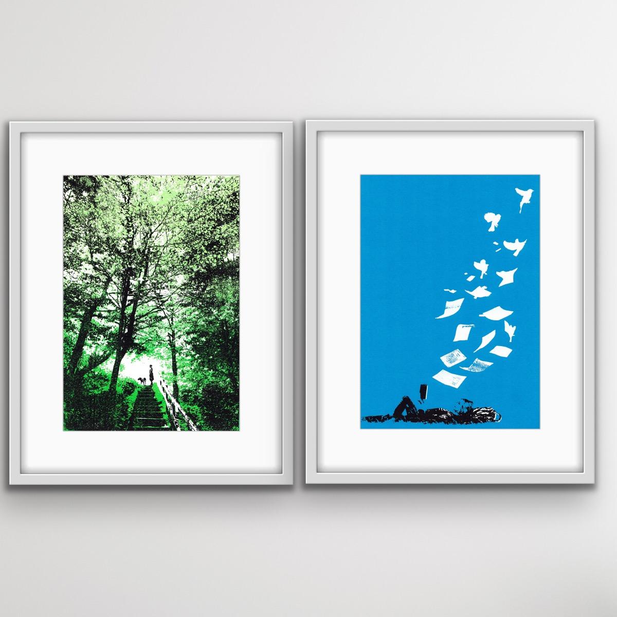 Katie Edwards Landscape Print - Woodland Walks and Flying Low Diptych