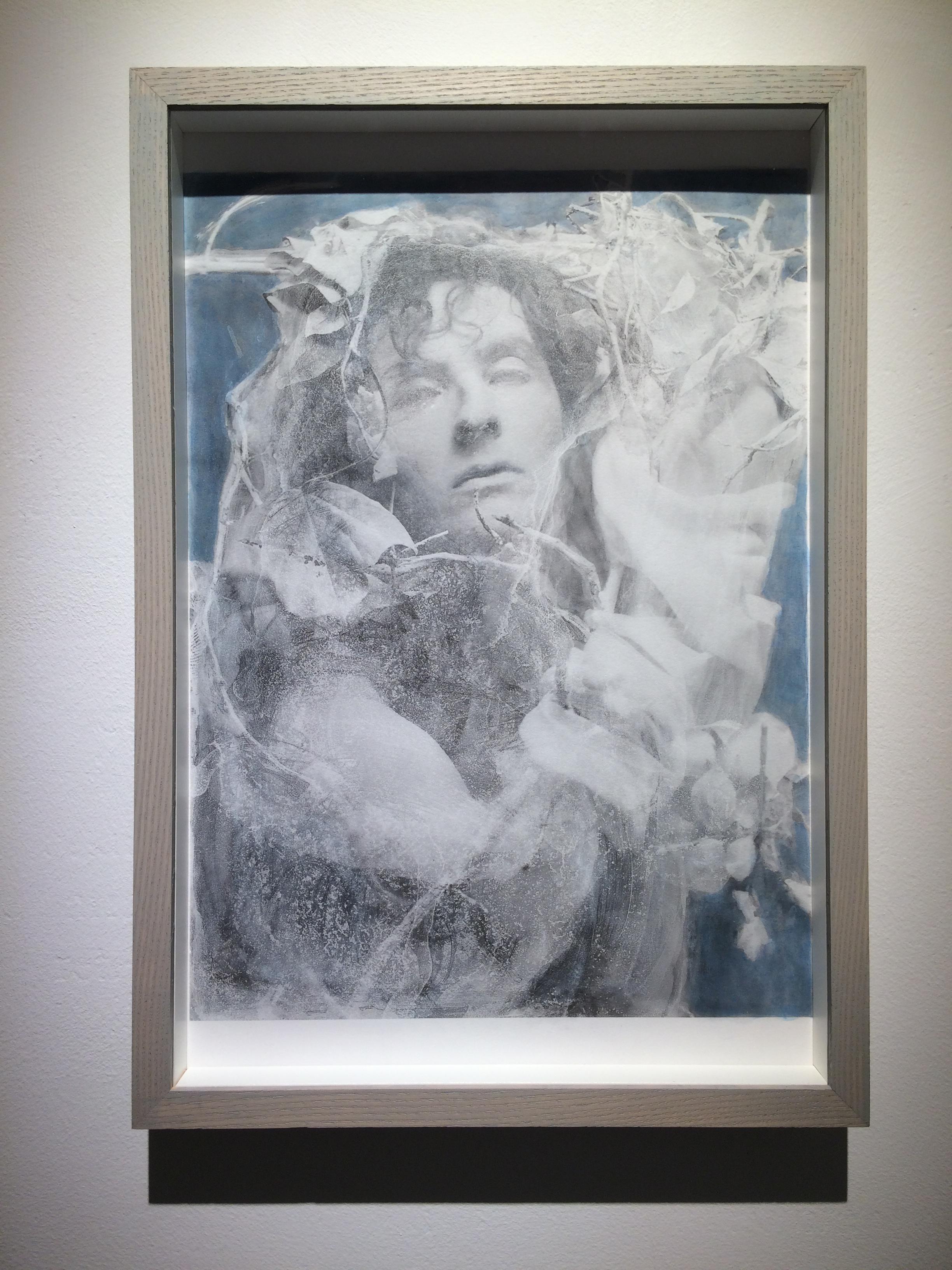 Blue grey watercolour Print of Male as Daphne with Flowers as Marble Sculpture - Photograph by Katie Eleanor