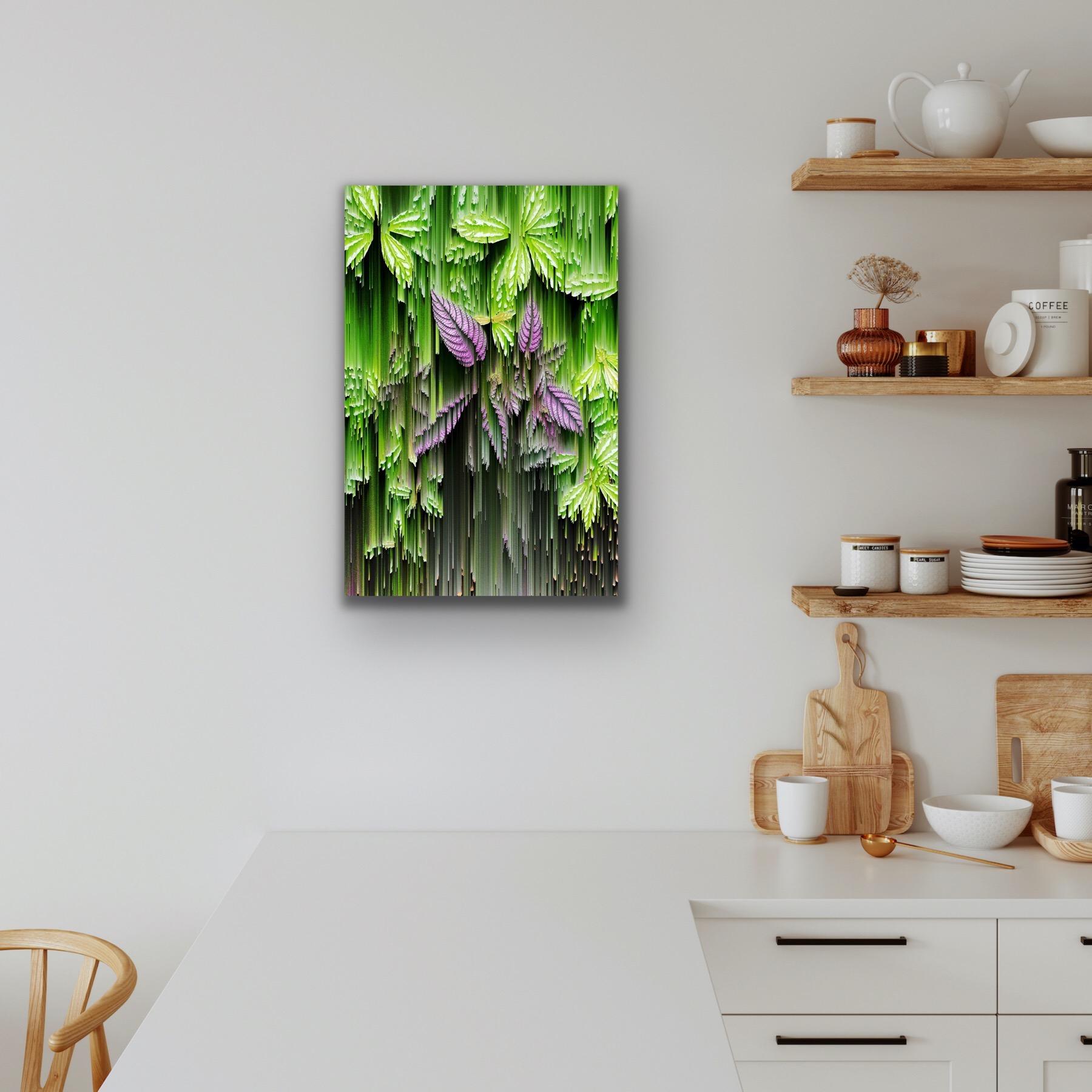 Outnumbered, Abstract Floral Art, Green and Pink Art, Futuristic Digital Art - Photograph by Katie Hallam