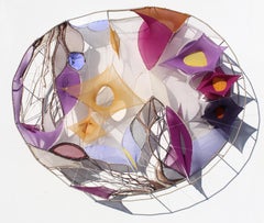 15/38/27 - Abstract pantyhose wall sculpture in purples and whites