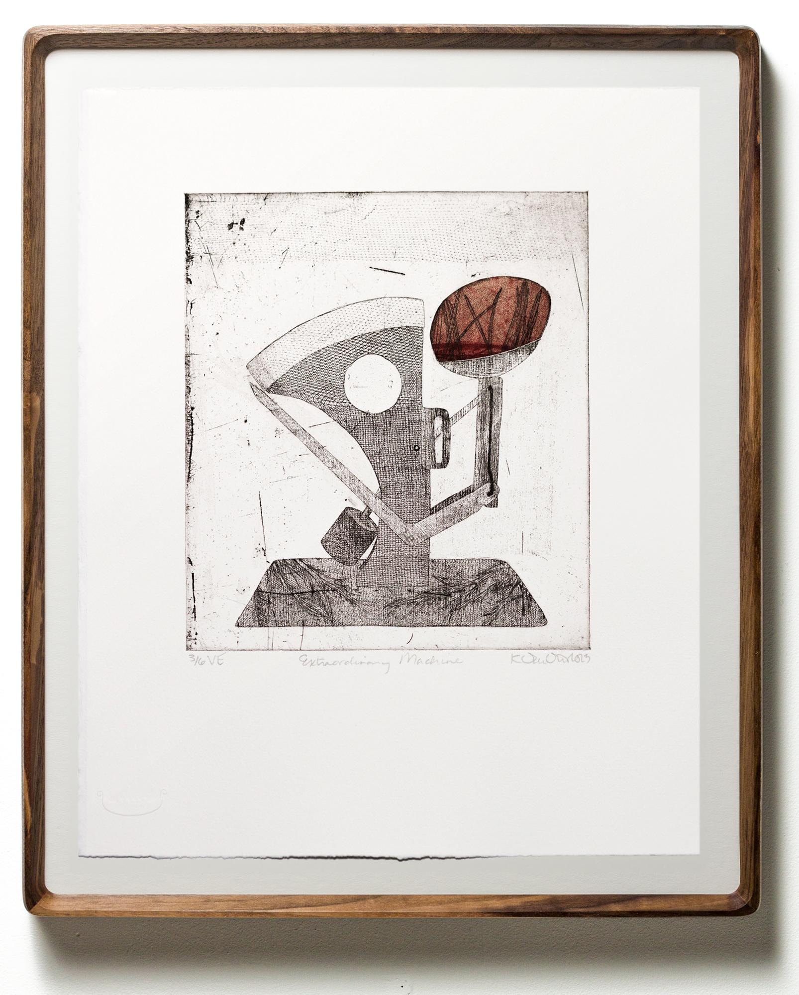 "Extraordinary Machine VE 3/6" Intaglio, hand colored, Industrial, egg motif