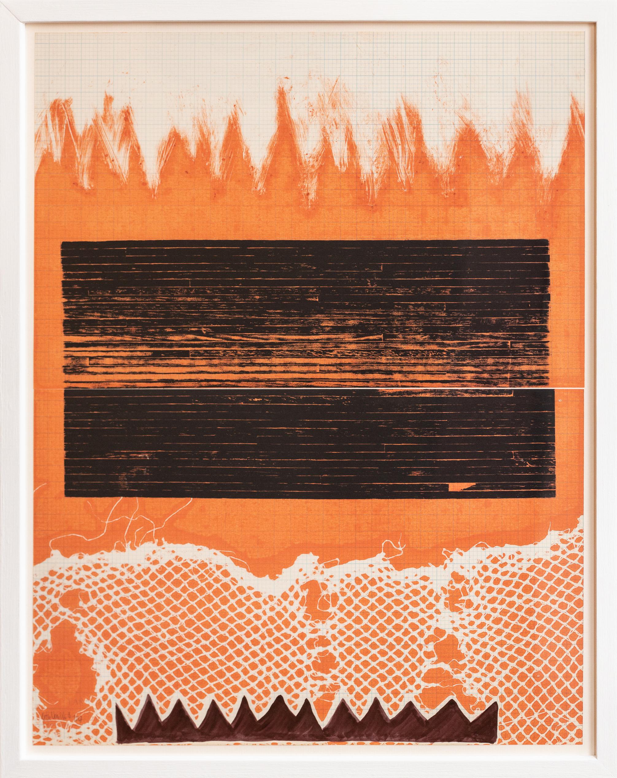 Chimenea: Grabado único en colagrafía en relieve del siglo XXI sobre papel antiguo - Print de Katie VanVliet