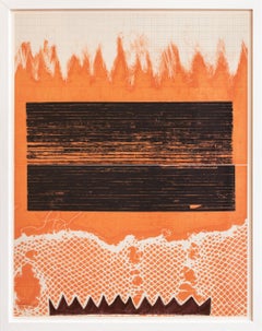 Fireplace: Unique 21st Century Relief Collagraph Print on Antique Paper