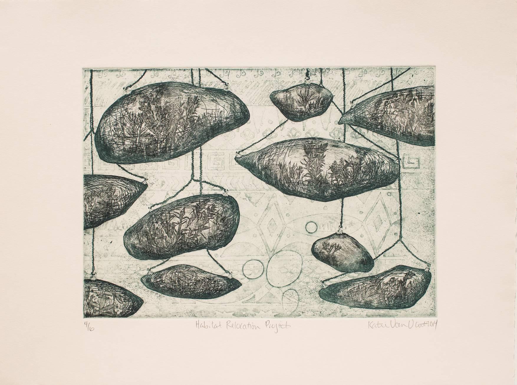 "Habitat Relocation Project" Etching on archival paper, botanical, floral