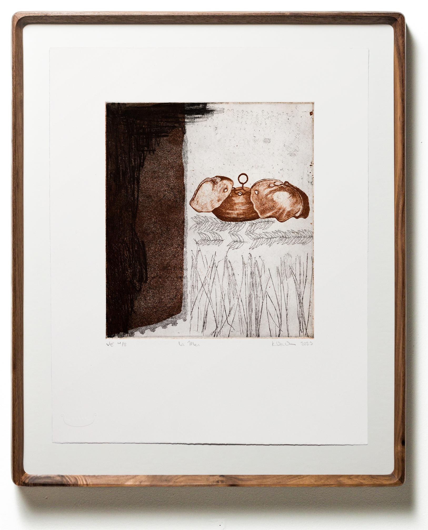 Katie VanVliet Still-Life Print - "La Mer VE 4/8" Intaglio, hand colored, seashell motif