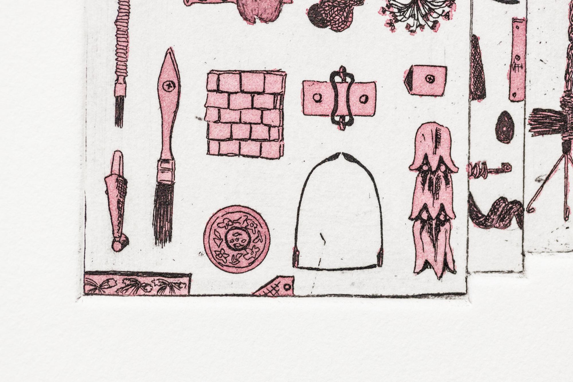 „Like a Pen VE 1/18“ Intaglio, handkolorierte, tool-Motive im Angebot 2