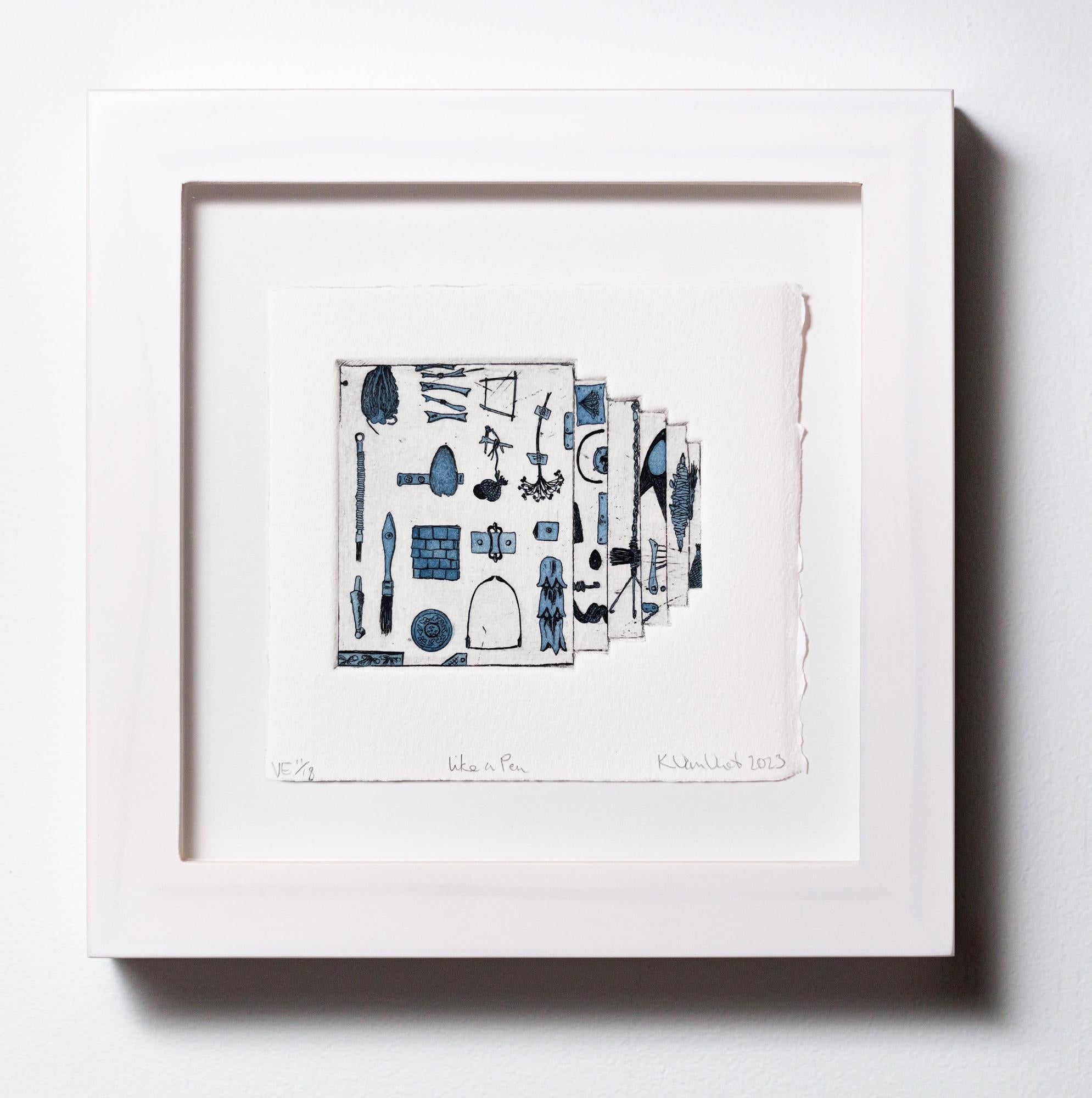 „Like a Pen VE 11/18“ Intaglio, handkolorierte, tool-Motive (Zeitgenössisch), Mixed Media Art, von Katie VanVliet