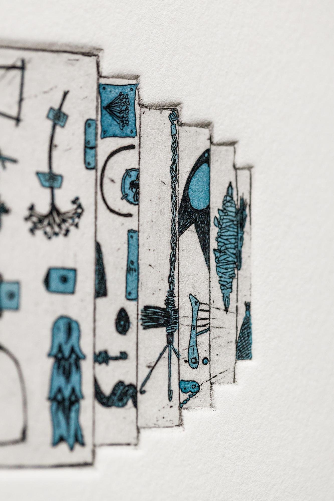 „Like a Pen VE 11/18“ Intaglio, handkolorierte, tool-Motive im Angebot 4