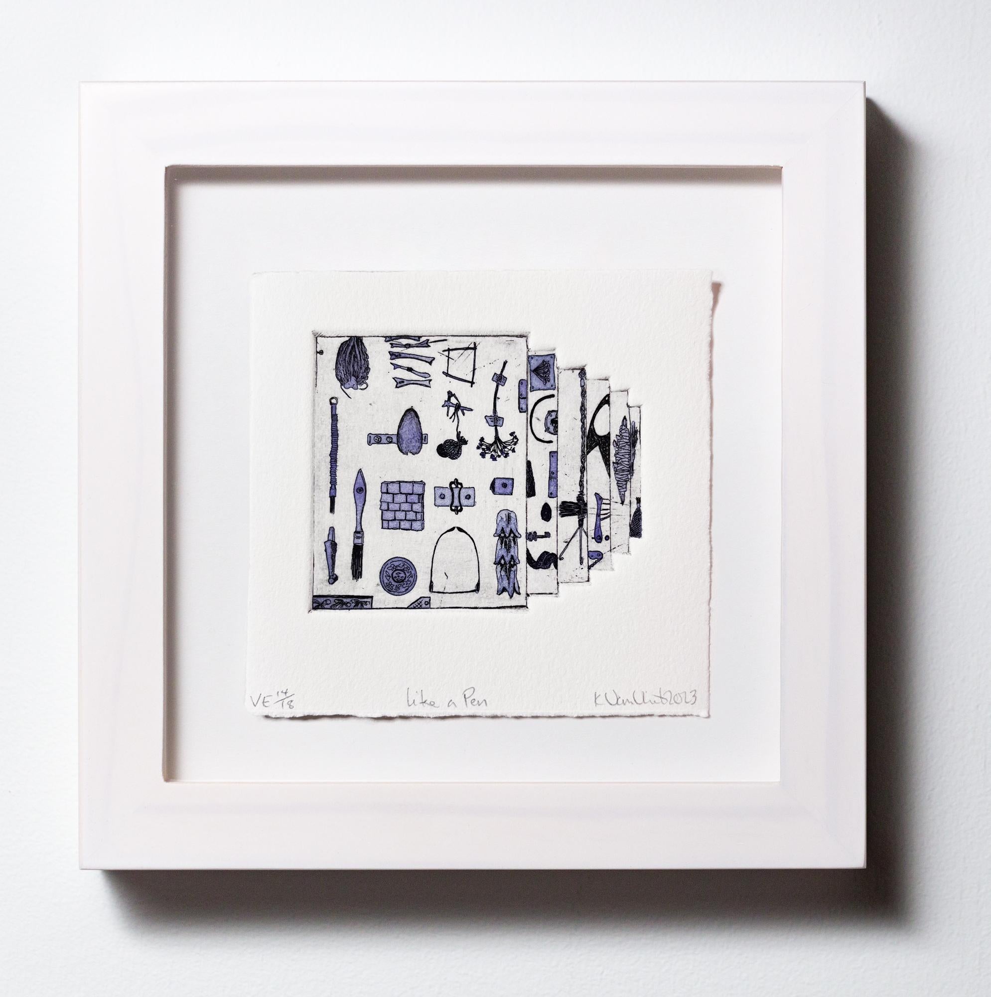 „Like a Pen VE 14/18“ Intaglio, handkolorierte, tool-Motive (Zeitgenössisch), Mixed Media Art, von Katie VanVliet