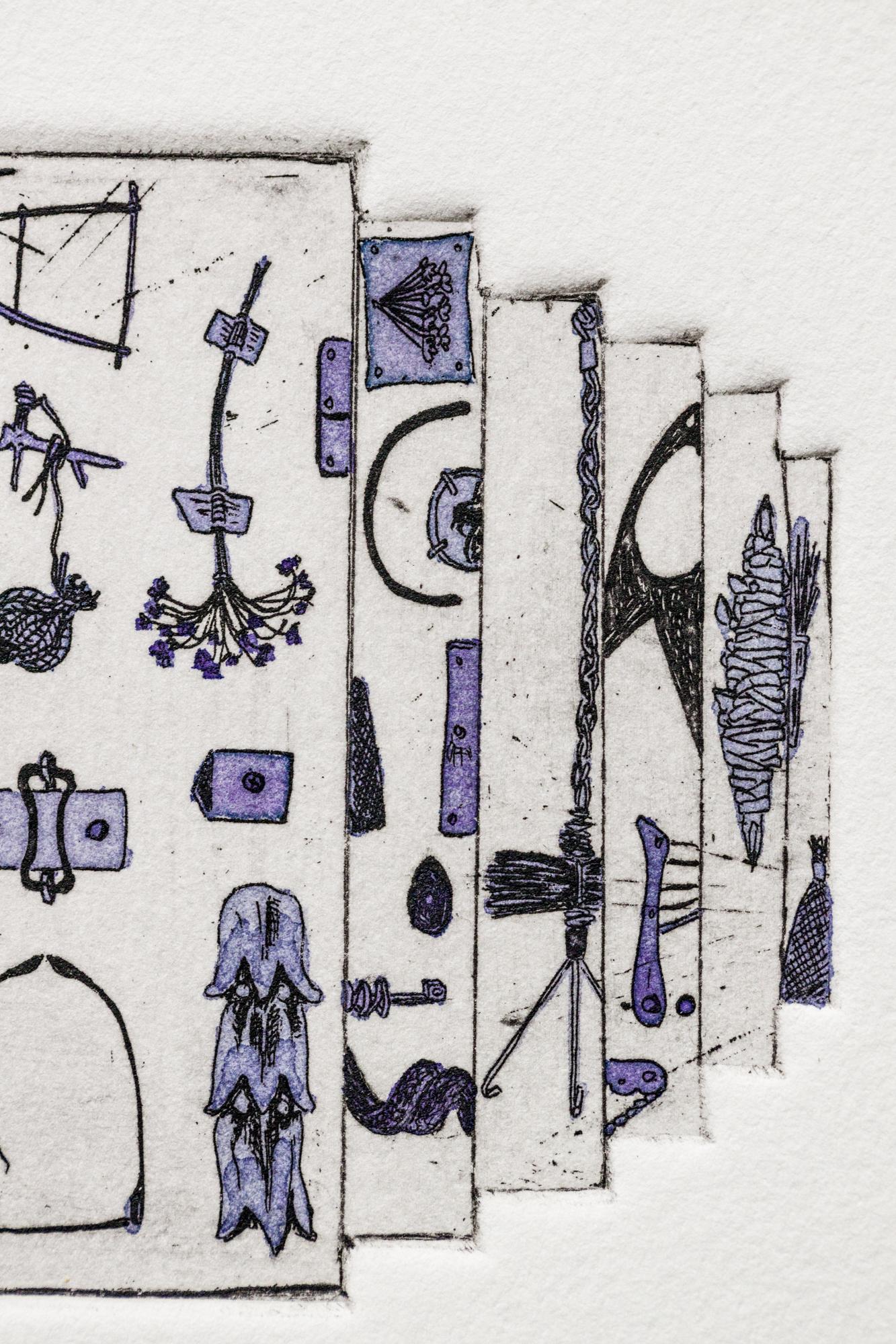 „Like a Pen VE 14/18“ Intaglio, handkolorierte, tool-Motive im Angebot 5