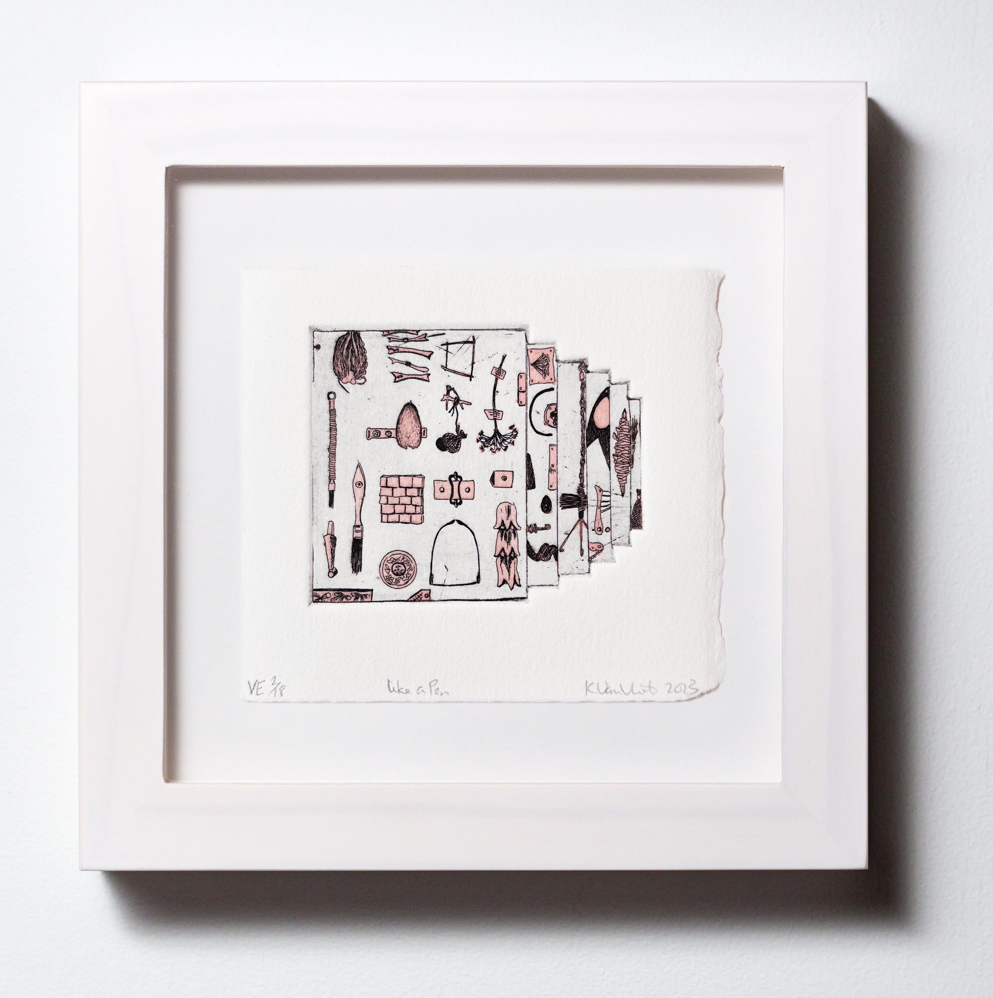 „Like a Pen VE 2/18“ Intaglio, handkolorierte, tool-Motive – Print von Katie VanVliet