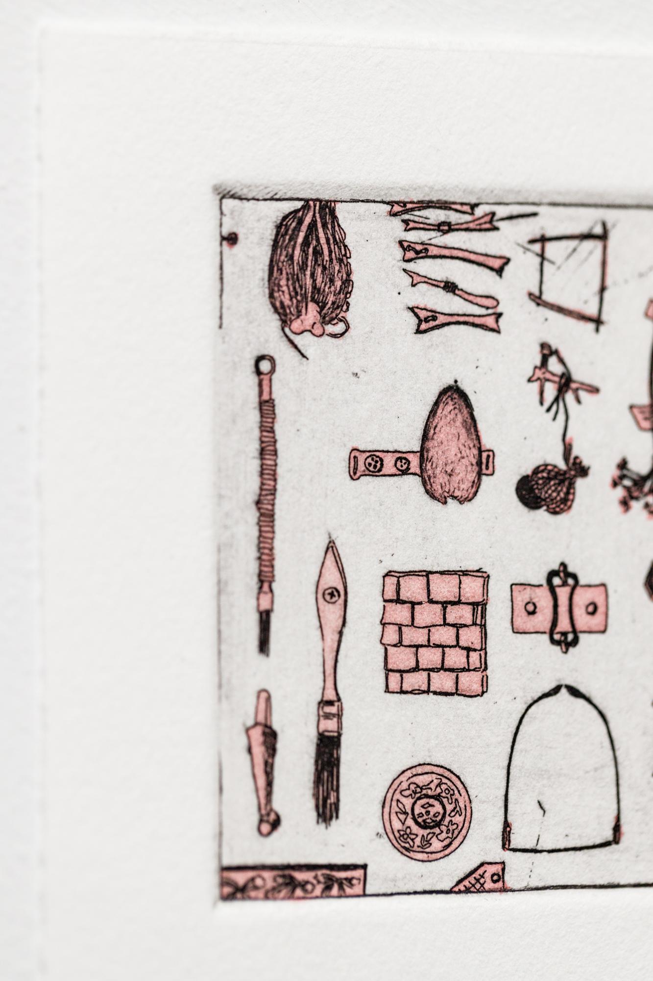 „Like a Pen VE 2/18“ Intaglio, handkolorierte, tool-Motive im Angebot 3