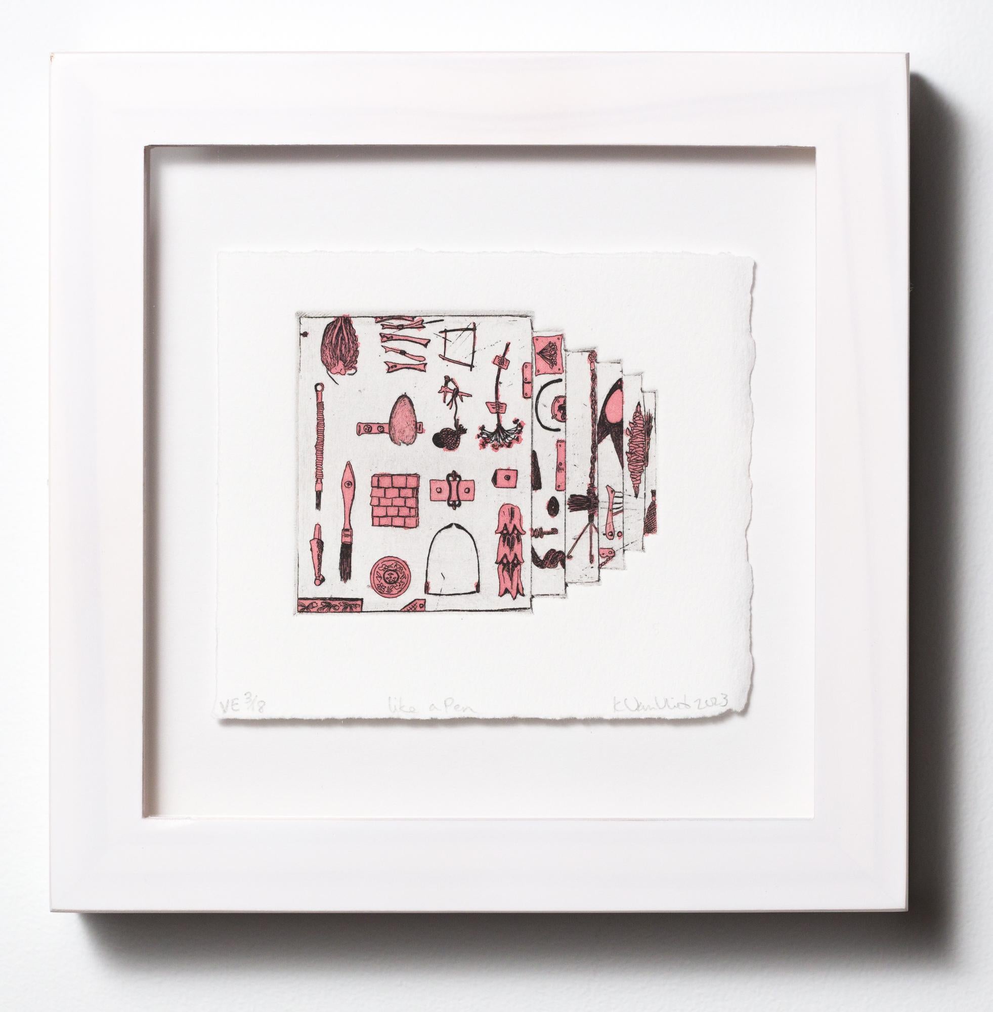 „Like a Pen VE 3/18“ Intaglio, handkolorierte, tool-Motive im Angebot 7