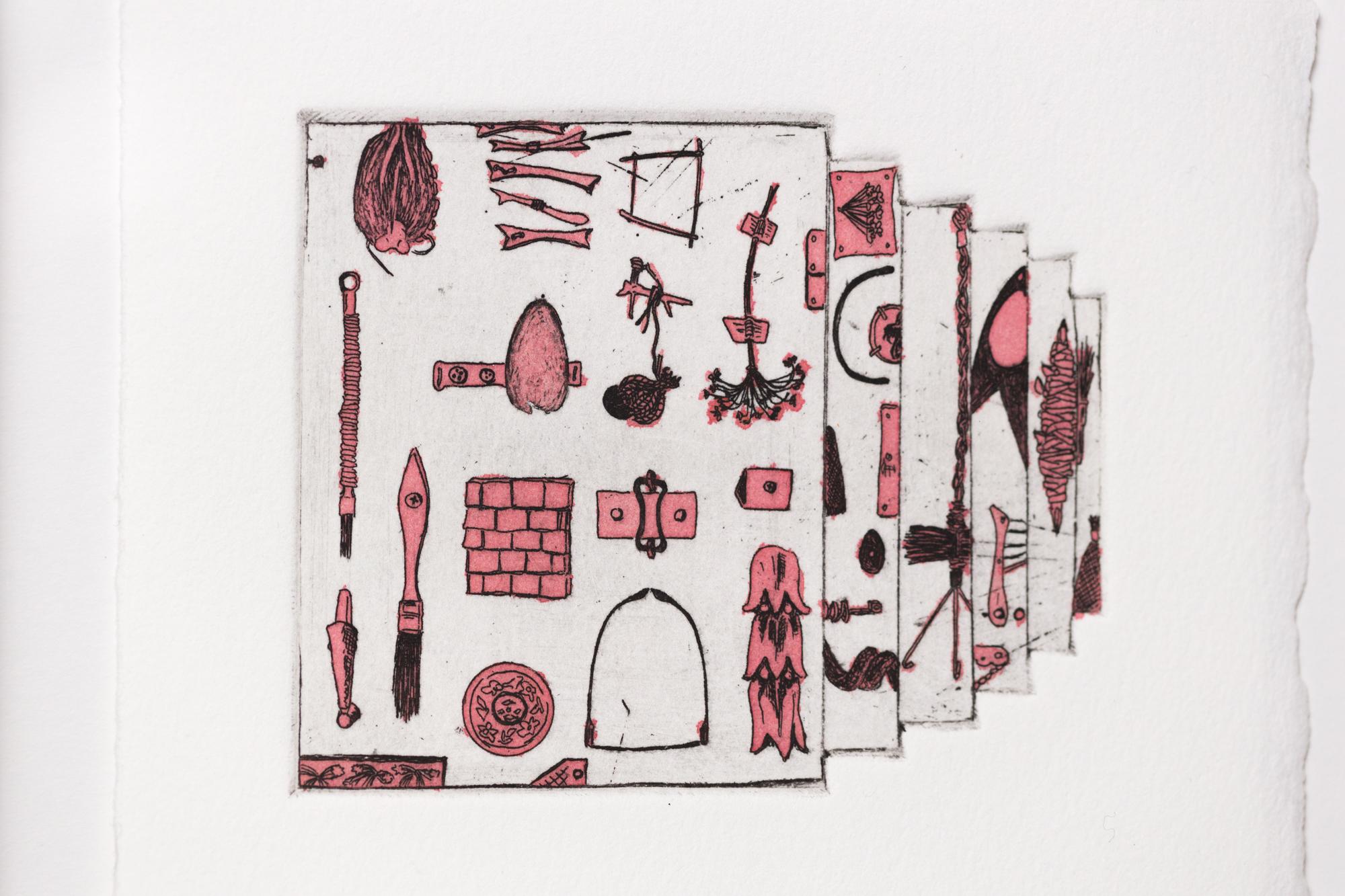 „Like a Pen VE 3/18“ Intaglio, handkolorierte, tool-Motive (Zeitgenössisch), Mixed Media Art, von Katie VanVliet