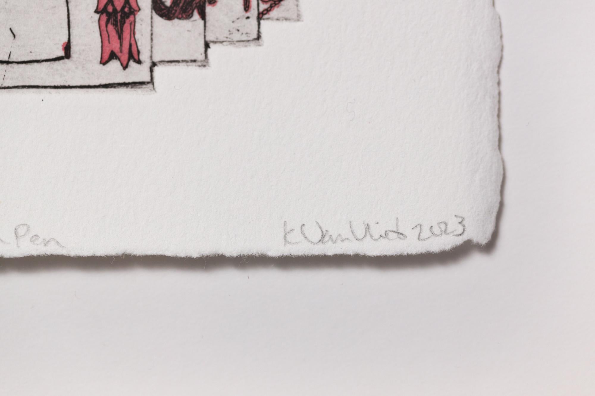 „Like a Pen VE 3/18“ Intaglio, handkolorierte, tool-Motive im Angebot 2