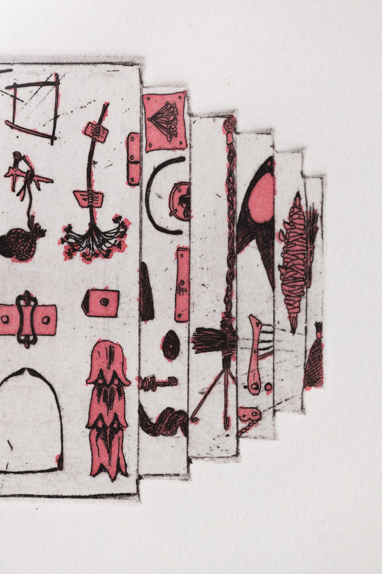 „Like a Pen VE 3/18“ Intaglio, handkolorierte, tool-Motive im Angebot 4