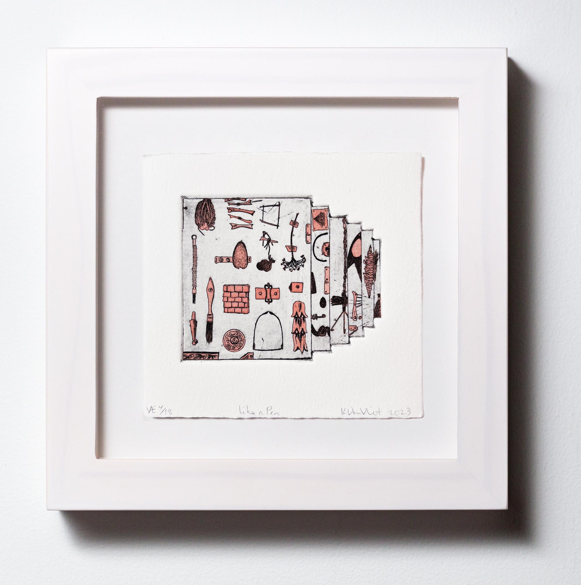 „Like a Pen VE 4/18“ Intaglio, handkolorierte, tool-Motive – Print von Katie VanVliet