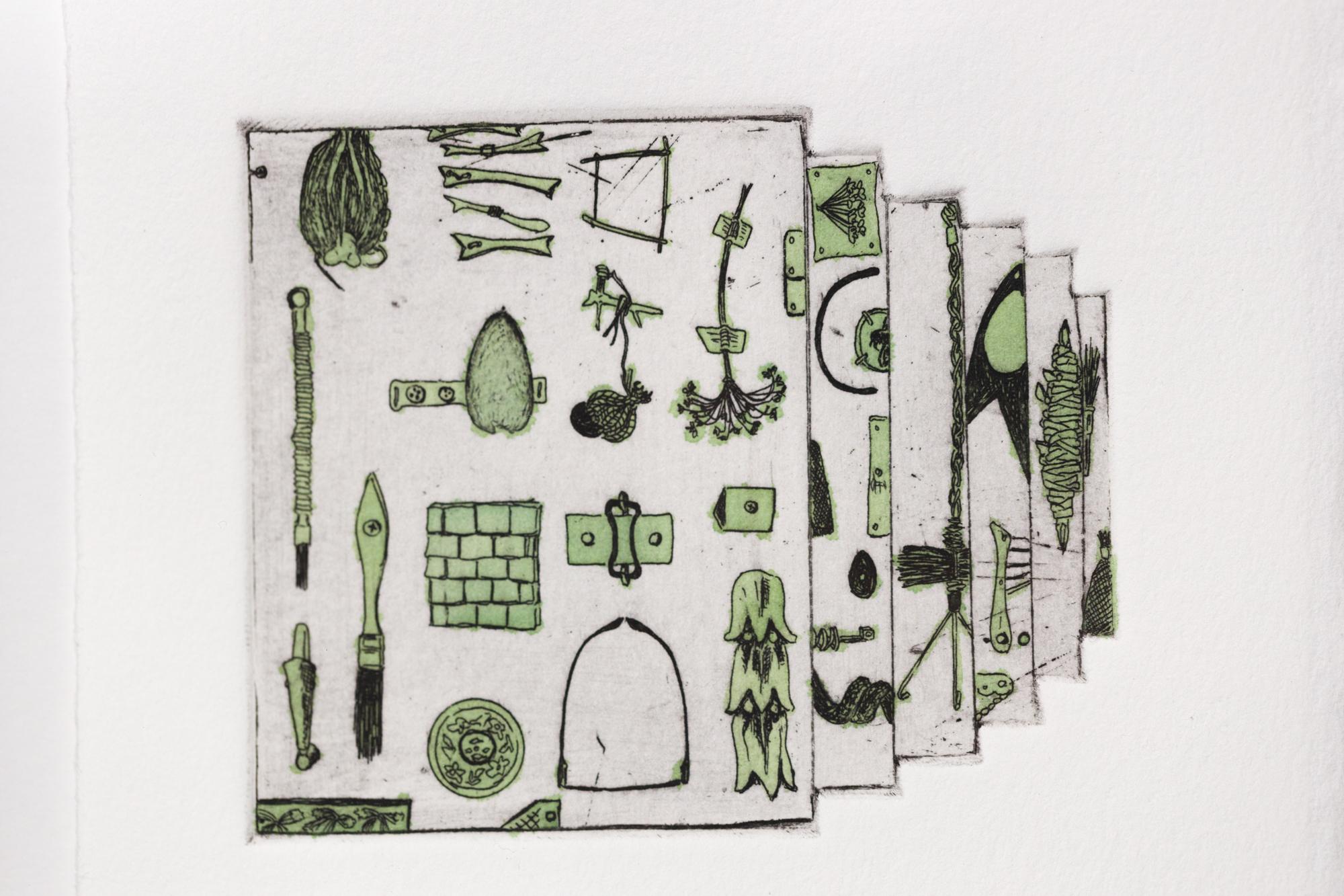 „Like a Pen VE 5/18“ Intaglio, handkolorierte, tool-Motive (Zeitgenössisch), Mixed Media Art, von Katie VanVliet