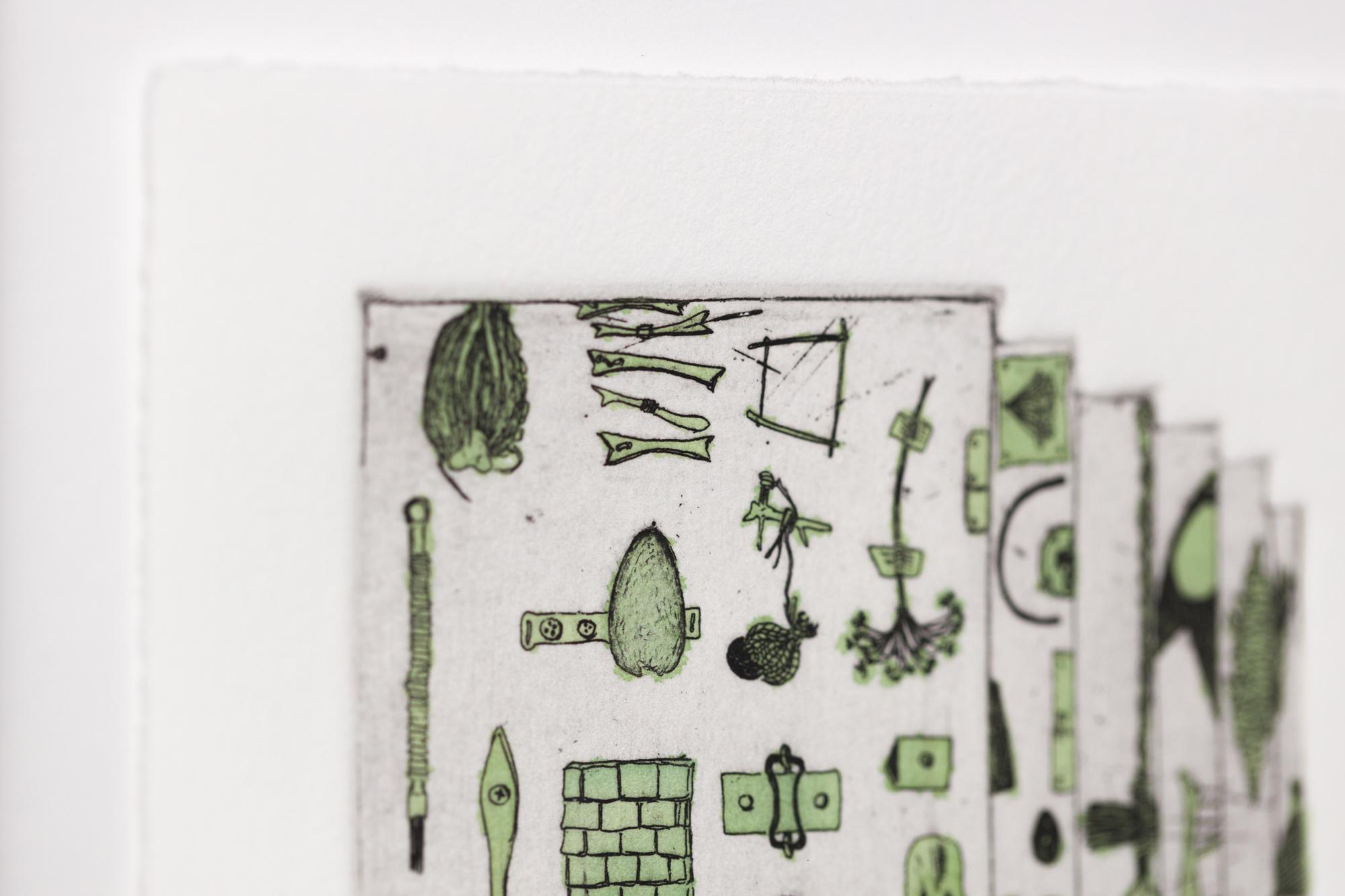 „Like a Pen VE 5/18“ Intaglio, handkolorierte, tool-Motive im Angebot 4