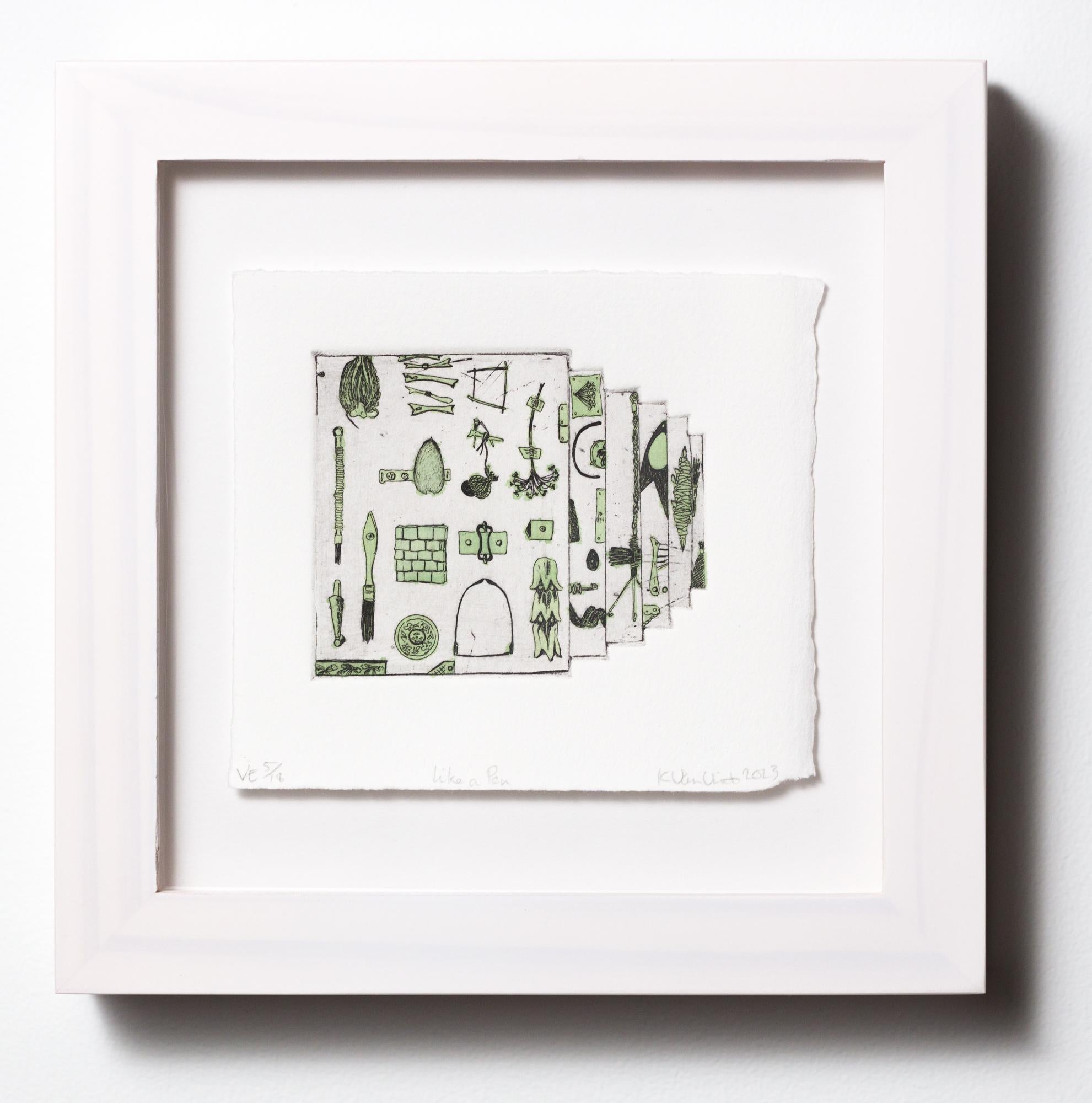 „Like a Pen VE 5/18“ Intaglio, handkolorierte, tool-Motive im Angebot 5