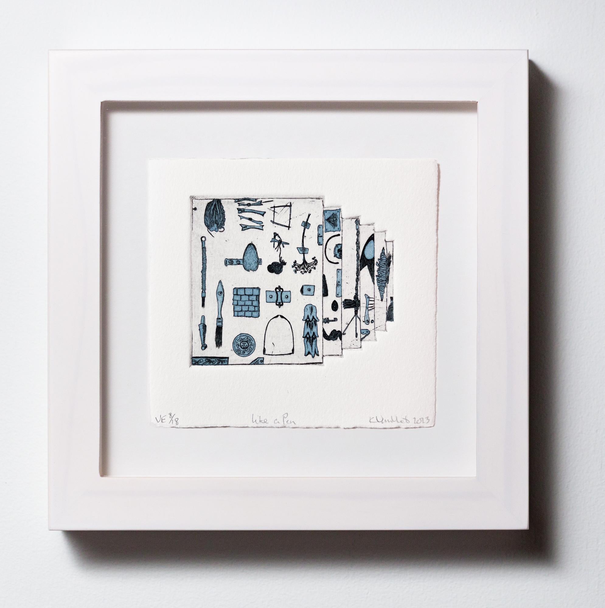 „Like a Pen VE 8/18“ Intaglio, handkolorierte, tool-Motive (Zeitgenössisch), Mixed Media Art, von Katie VanVliet