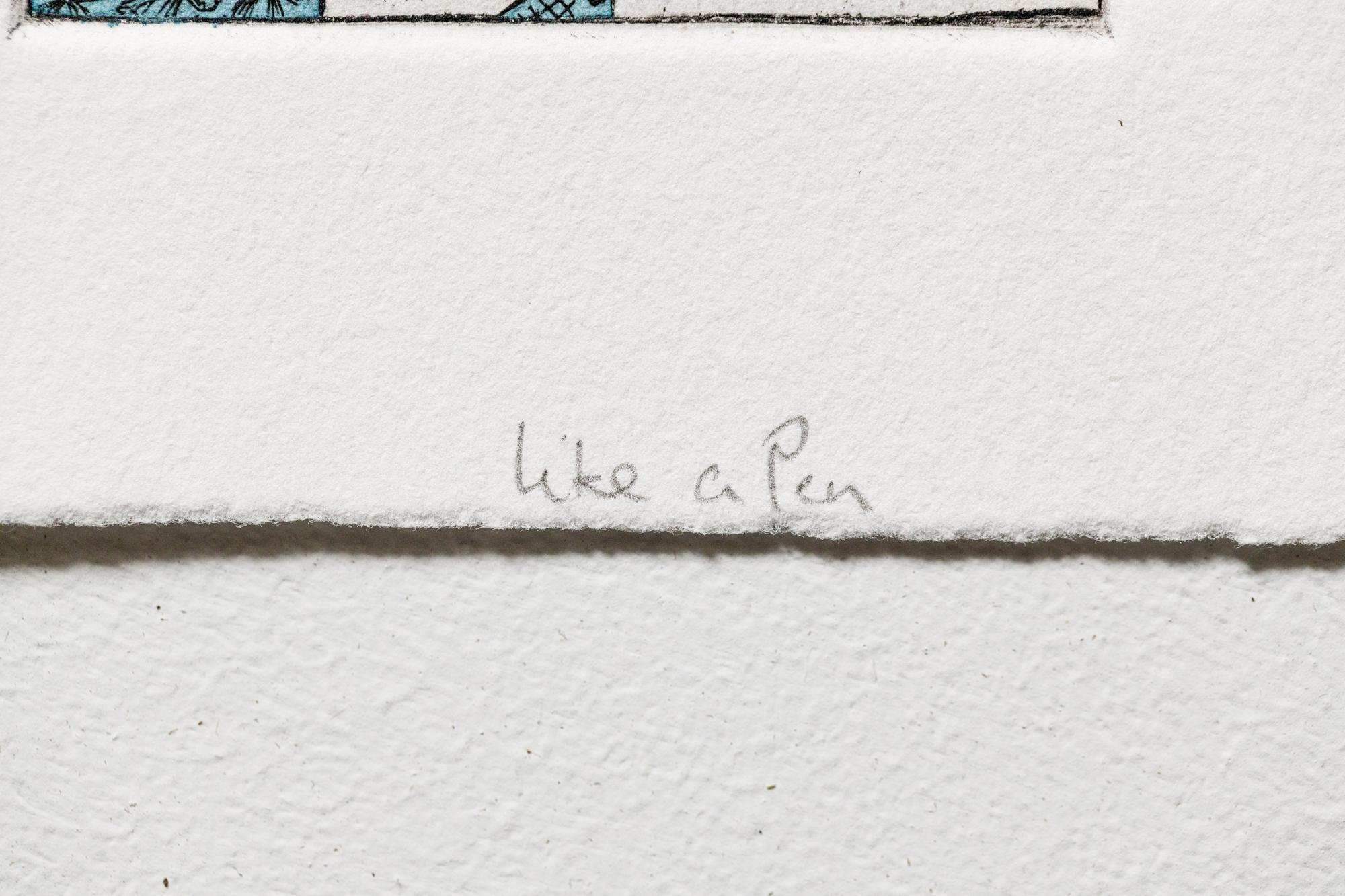 „Like a Pen VE 8/18“ Intaglio, handkolorierte, tool-Motive im Angebot 1