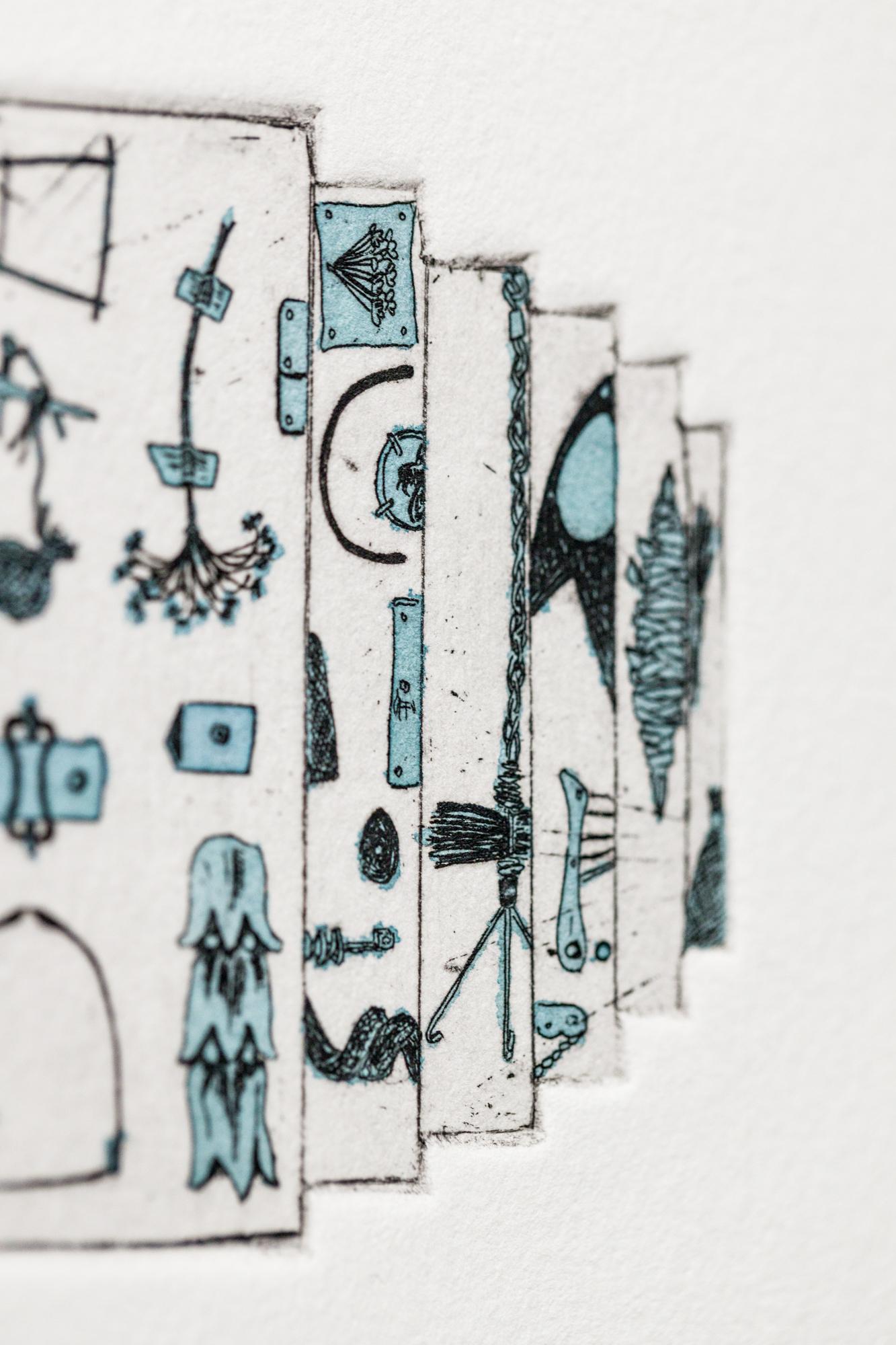 „Like a Pen VE 9/18“ Intaglio, handkolorierte, tool-Motive im Angebot 4