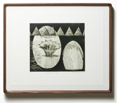 "Anillo de fuego (del amor)", calcografía con aguatinta, formas geométricas, motivos