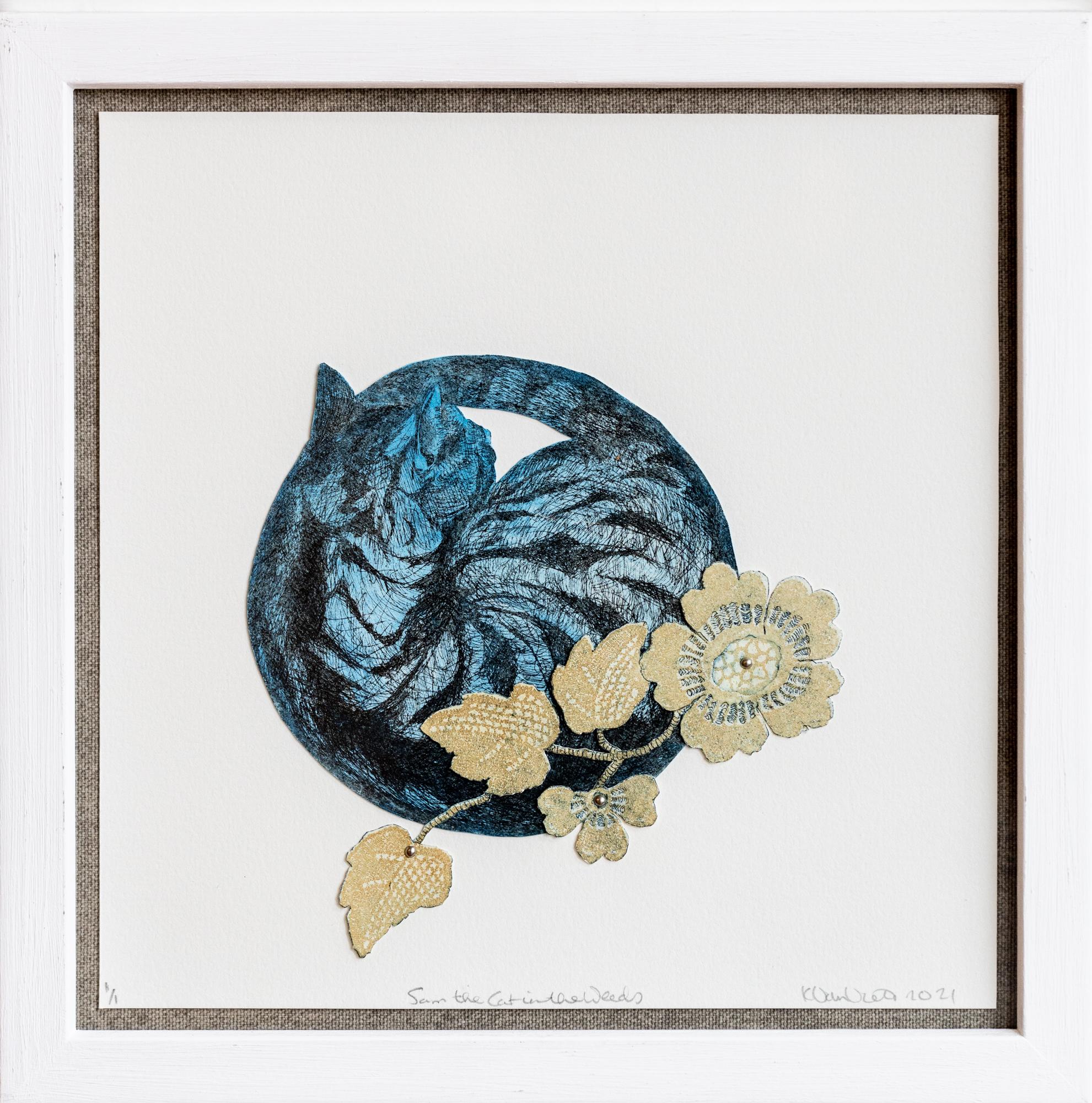 Katie VanVliet Figurative Print - Sam the Cat in the Weeds
