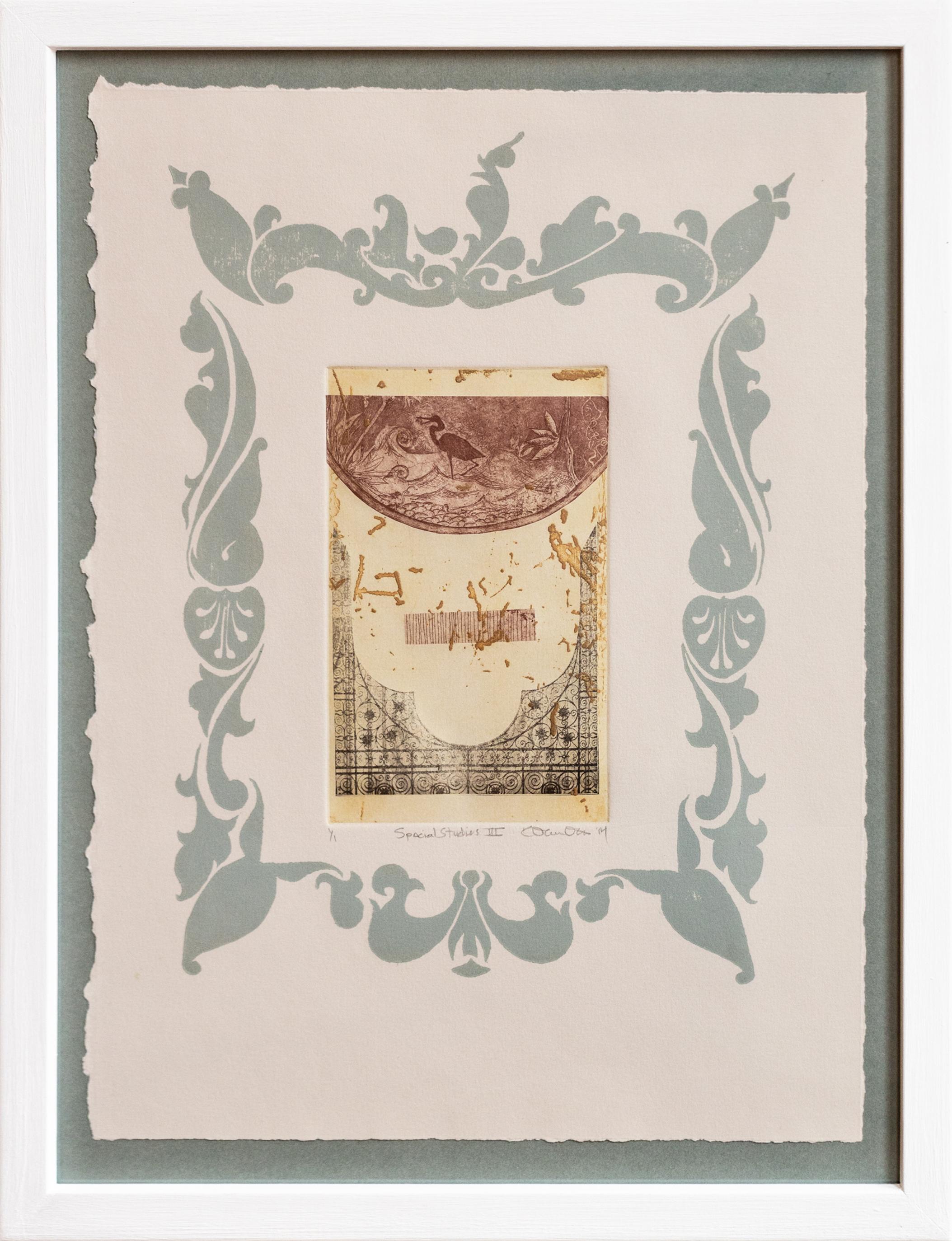Spacial Studies III: Contemporary Intaglio Print, Framed, 21st Century