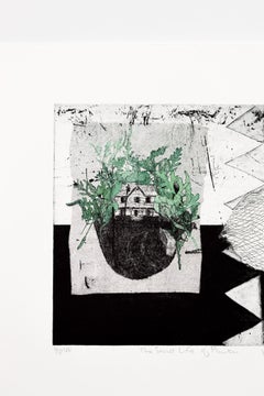 "The Secret Life of Plants VE 5/8" Intaglio, hand colored, house, leaves