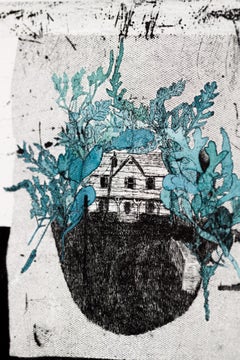 "The Secret Life of Plants VE 6/8" Intaglio, hand colored, house, leaves