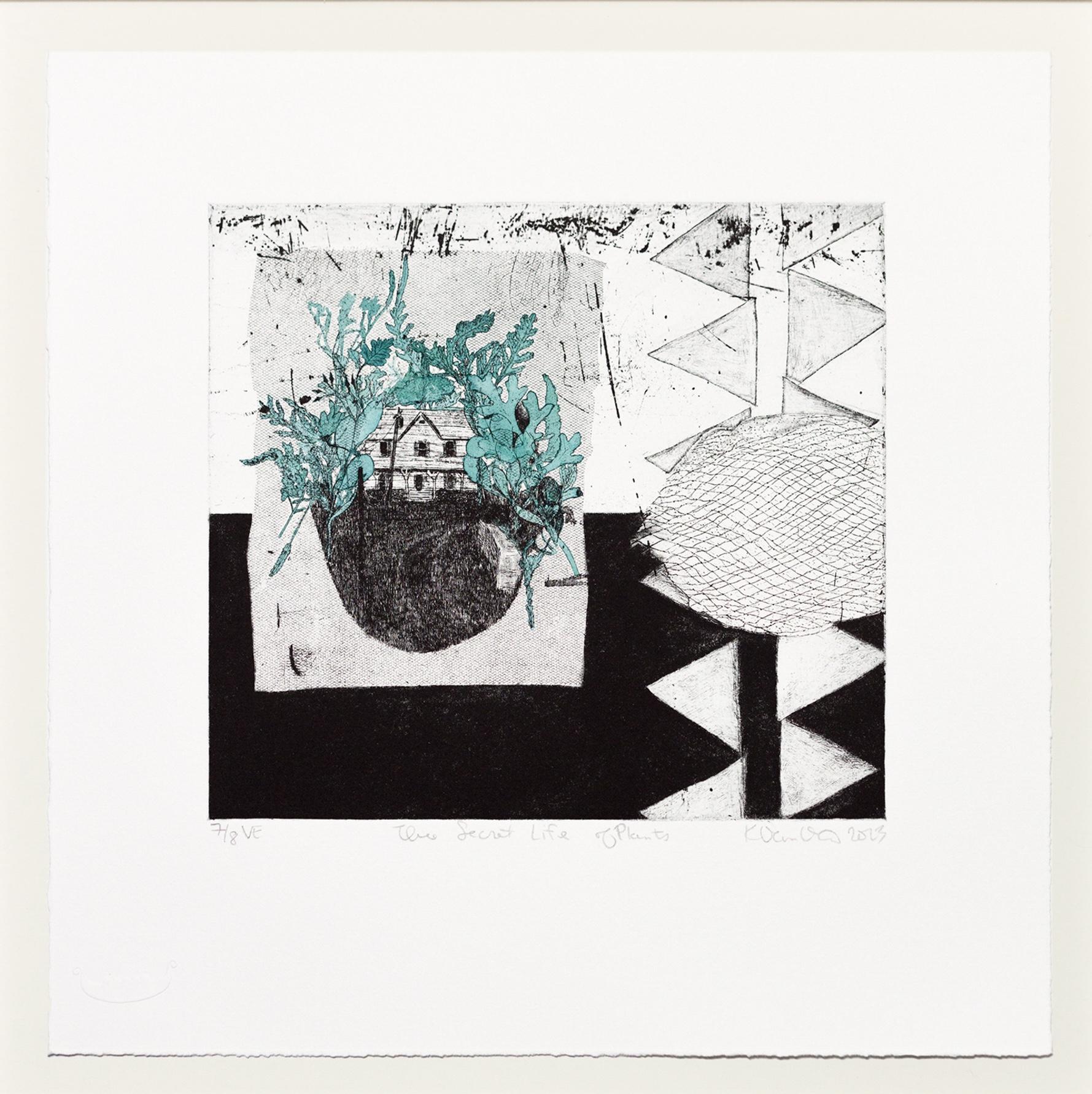 « The Secret Life of Plants VE 7/8 », entaille, colorée à la main, maison, feuilles - Print de Katie VanVliet
