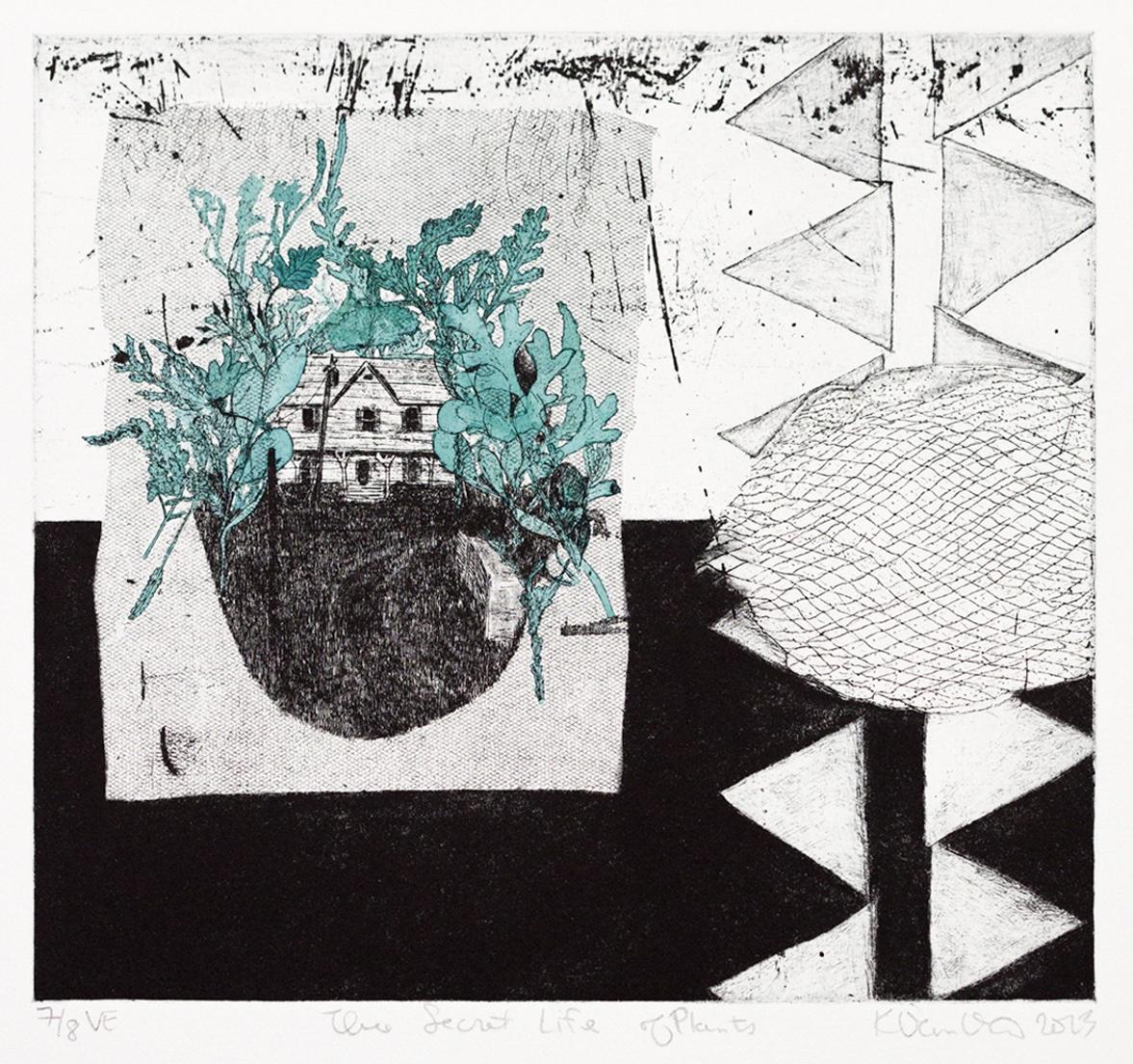 « The Secret Life of Plants VE 7/8 », entaille, colorée à la main, maison, feuilles - Contemporain Print par Katie VanVliet